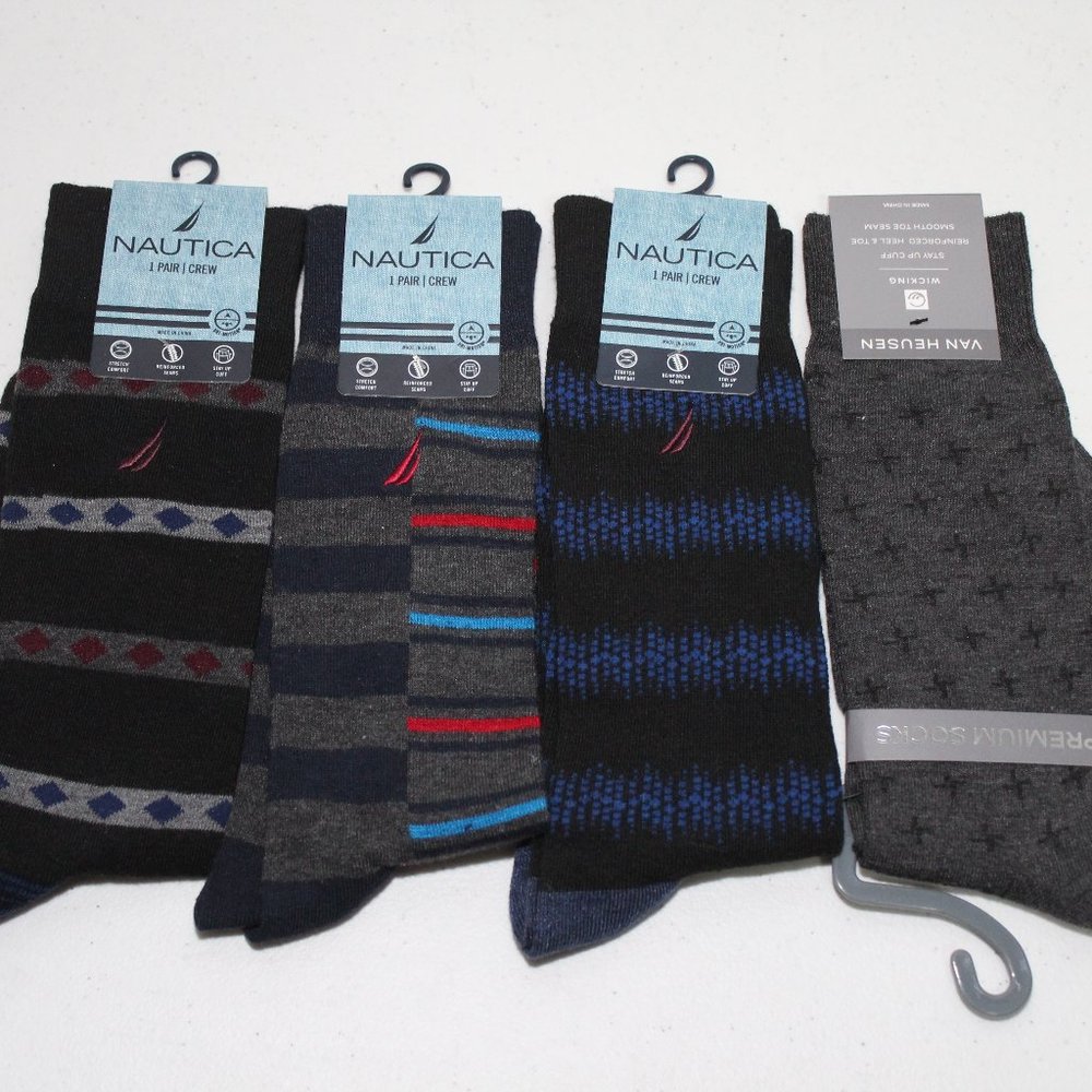 Four Pair Nautica & Van Heusen Men's Dress Socks